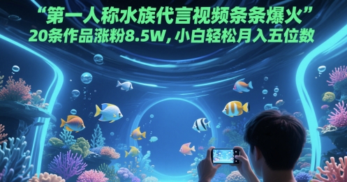 第一人称水族代言视频条条爆火，20条作品涨粉8.5W，小白轻松月入五位数 - 副业联盟-副业联盟