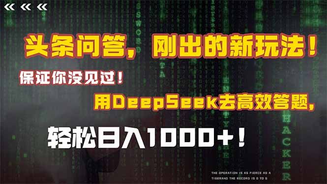 头条问答，刚出的新玩法！保证你没见过！结合Deepseek高效答题，轻松日... - 副业联盟-副业联盟