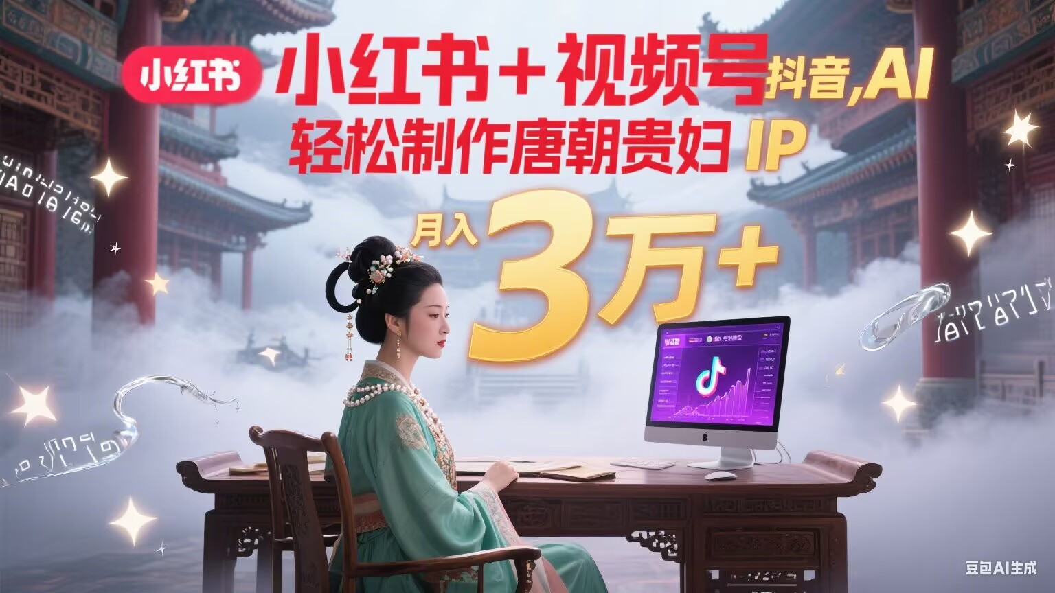 小红书+视频号+抖音，AI轻松制作唐朝贵妇IP，毒鸡汤、励志、减肥瘦身、养生赛道轻松切入，每天30分钟，轻松产出N条，月入3万+ - 副业联盟-副业联盟