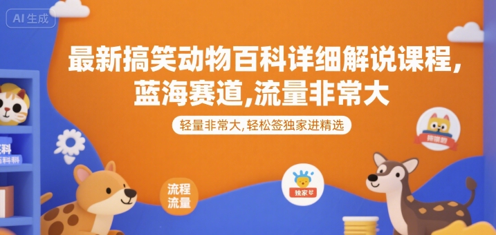 最新搞笑动物百科详细解说课程，蓝海赛道，流量非常大，轻松签独家进精选 - 副业联盟-副业联盟