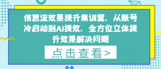 信息流效果提升集训营，从账号冷启动到AI提效，全方位立体提升效果解决问题 - 副业联盟-副业联盟