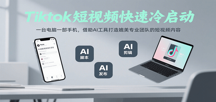 Tiktok短视频快速冷启动，一台电脑一部手机，借助AI工具打造媲美专业团队的短视频内容 - 副业联盟-副业联盟