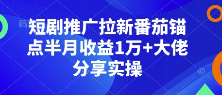 短剧推广拉新番茄锚点半月收益1万+大佬分享实操 - 副业联盟-副业联盟