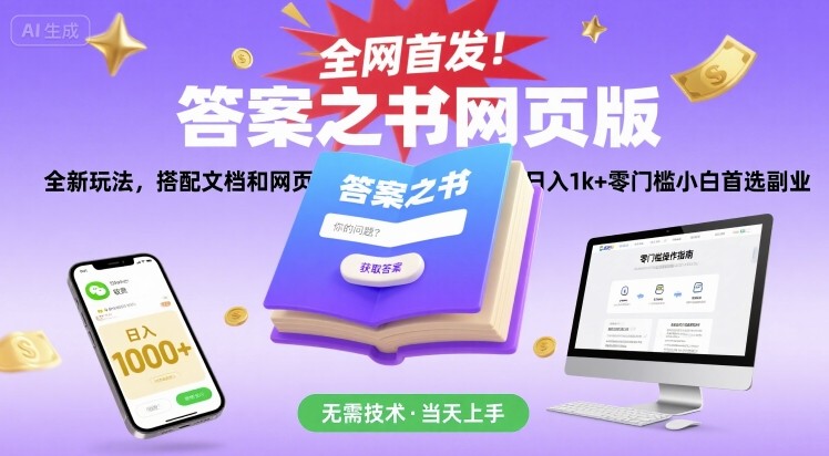 全网首发！答案之书网页版，全新玩法，搭配文档和网页，日入1k+零门槛小白首选副业【揭秘】 - 副业联盟-副业联盟