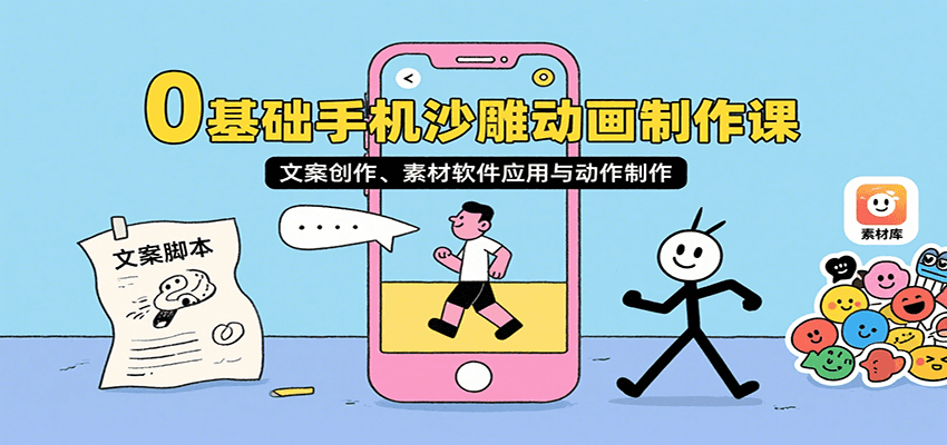 0基础手机沙雕动画制作课，文案创作、素材软件应用与动作制作 - 副业联盟-副业联盟