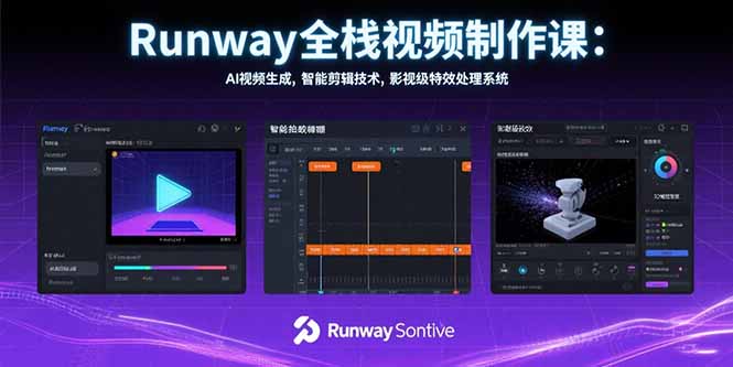 Runway全栈视频制作课：AI视频生成，智能剪辑技术，影视级特效处理系统 - 副业联盟-副业联盟