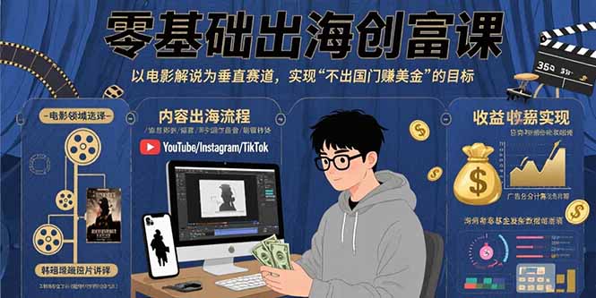 零基础出海创富课：以电影解说为垂直赛道，实现不出国门赚美金的目标 - 副业联盟-副业联盟