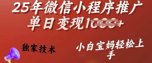 25年微信小程序推广单日变现多张，独家技术，小白宝妈轻松上手【揭秘】 - 副业联盟-副业联盟