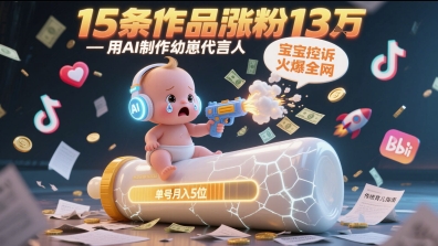 用AI制作幼崽代言人，宝宝的控诉火爆全网，15条作品涨粉13W，单号月入5位数实操教程 - 副业联盟-副业联盟