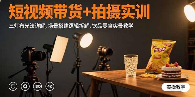 短视频带货+拍摄实训：三灯布光法详解,场景搭建逻辑拆解,饮品零食实景教学 - 副业联盟-副业联盟