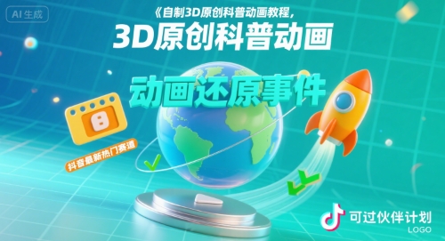 自制3D原创科普动画教程，动画还原事件，抖音最新热门赛道，可过伙伴计划 - 副业联盟-副业联盟