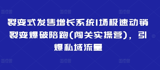 裂变式发售增长系统1场极速动销裂变爆破陪跑(闯关实操营)，引爆私域流量 - 副业联盟-副业联盟