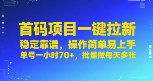 首码项目一键拉新，稳定靠谱，操作简单易上手，单号一小时70+，批量做每天多张【揭秘】 - 副业联盟-副业联盟