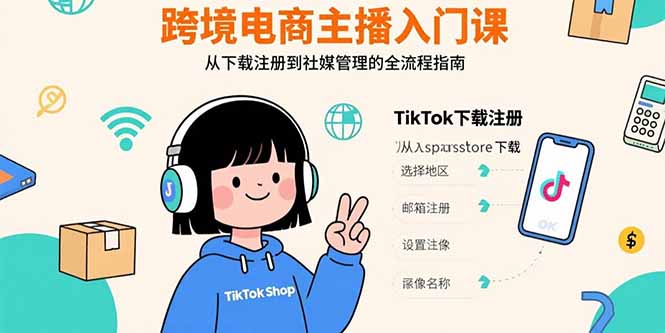 跨境电商主播入门课，TikTok下载注册，支付工具配置，社媒账号管理全流程 - 副业联盟-副业联盟