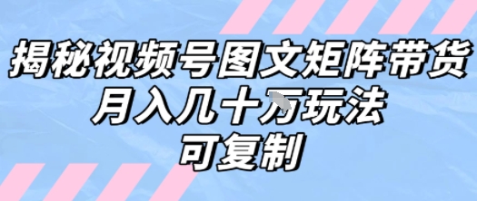 解密视频号图文矩阵带货，月入几个W的打法，可复制 - 副业联盟-副业联盟