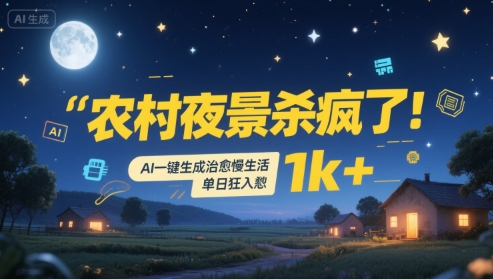 农村夜景杀疯了！AI一键生成治愈系慢生活，单日狂入1k+ - 副业联盟-副业联盟
