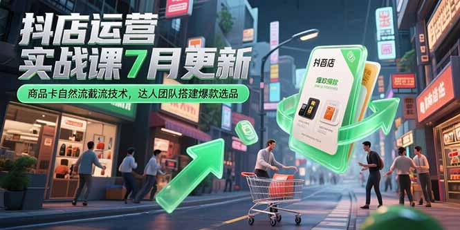 抖店运营实战课7月更新，商品卡自然流截流技术，达人团队搭建爆款选品 - 副业联盟-副业联盟